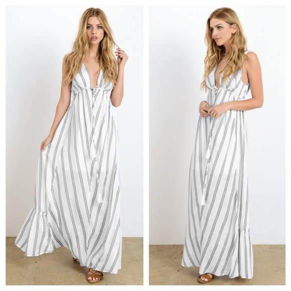 Evie Carche Dresses & Skirts - Blue and White Striped Maxi With Pockets